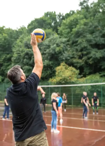 Hymux staff enjoying volleyball match